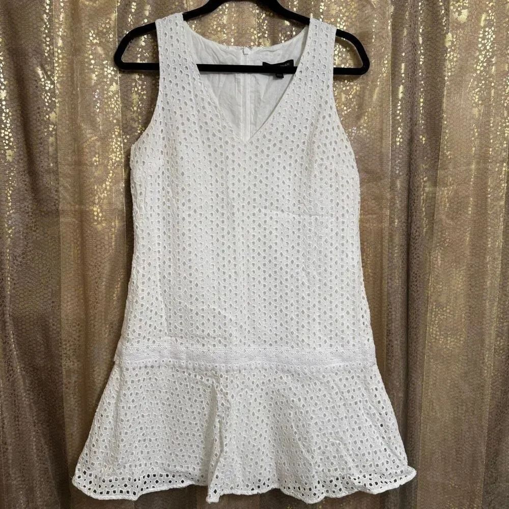 Banana Republic White Eyelet Drop Waist Dress Cotton Summer Party Size 8